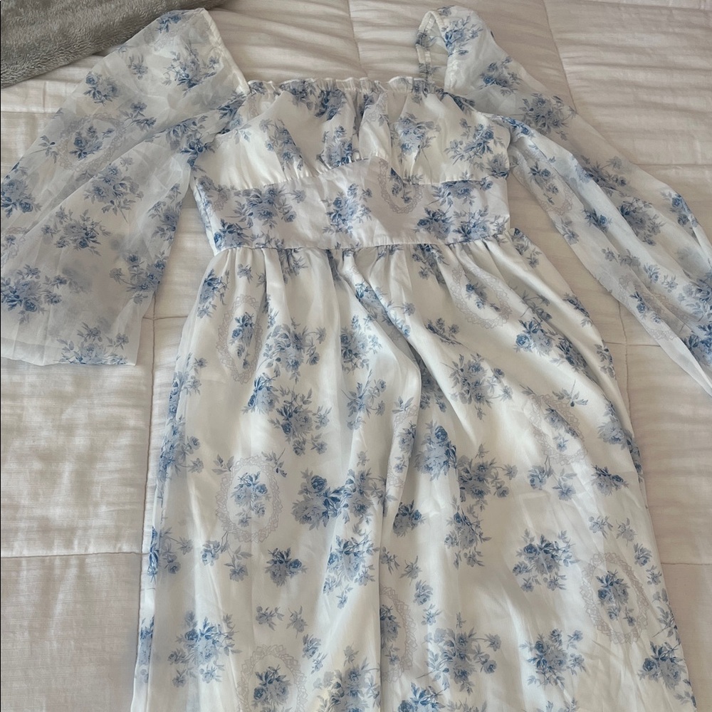 Floral Blue and White Dress